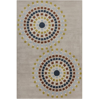 Billerica Authentic Hand-Tufted Handmade Multi-Color Burst Dot Design on Grey Wool Area Rug