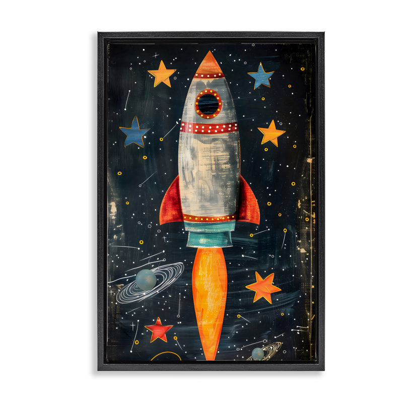 Blast Off Rocketship Floating Frame, design by Creative Studio, Jet Black Floater Frame, 25" H x 17" W