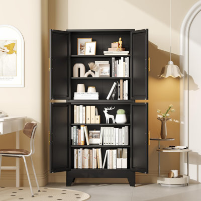 75.2" Tall White Metal Kitchen Pantry Cabinet with 4 Doors 4 Adjustable Shelves