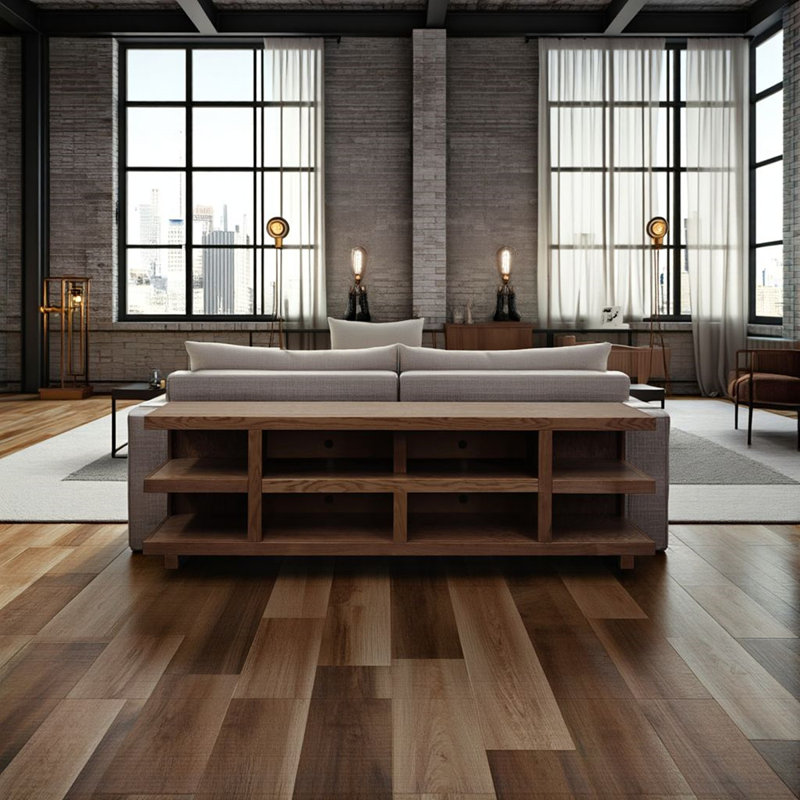 Meuble télé en bois massif Aspen, aucun assemblage requis, Brun, H 25 po x L 64 po x l 17 po