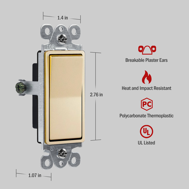  Enerlites 15 Tamper Resistant Single Pole Rocker Light Switch - Gold, Gold