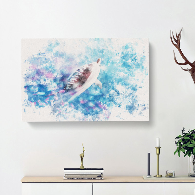 Swimming Dolphin Watercolour - Wrapped Canvas, 30cm H x 45cm W x 4cm D