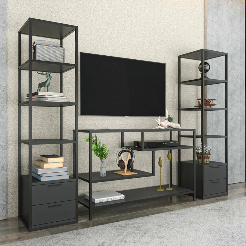 Dpisan Unfinished TV Stand for TVs up to 88", Black/Anthracite