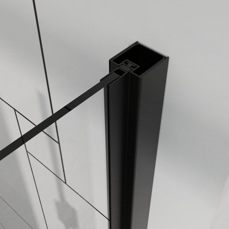 Porte de douche sans cadre en verre trempé 1/4 po (6 mm) en verre trempé au fini noir, installation réversible