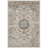 Modway Atara Distressed Vintage Vintage Medallion Area Rug In Teal and Beige