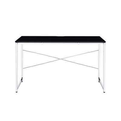 Bureau noir et argent avec tablettes de rangement à base traîneau et barre d'écriture moderne pour le bureau