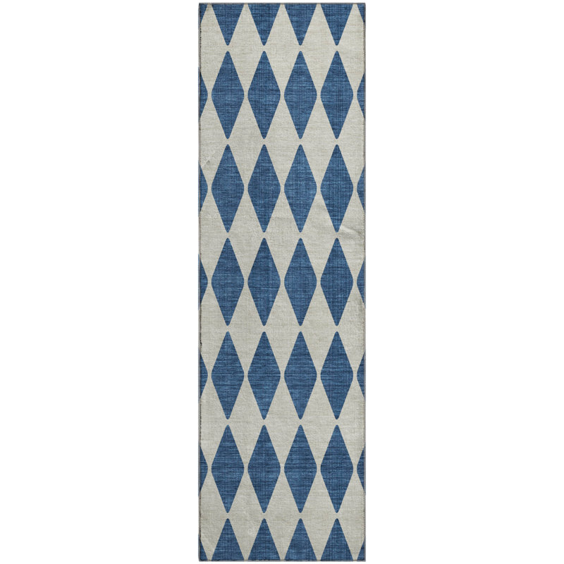 Premium Machine Washable Cerrito AMF578 Navy Rug, Runner 2'3" x 7'6"