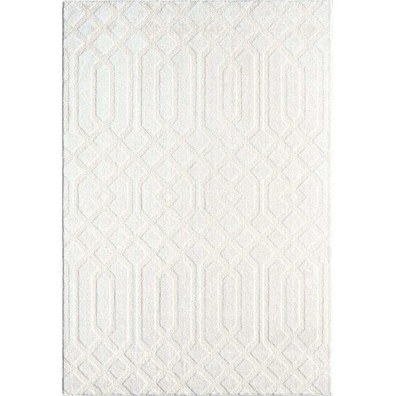 Tapis à motif géométrique crème neutre moderne Abani Cupp COZ100A, Rectangle 5 pi 3 po x 7 pi 6 po