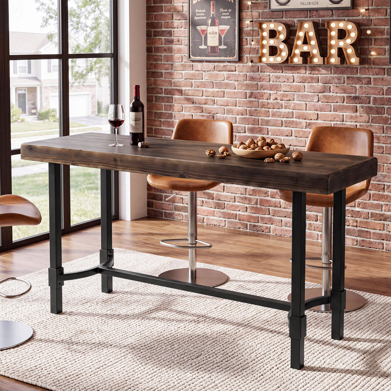 63'' Solid Wood Home Bar Unit Table with Metal Frame