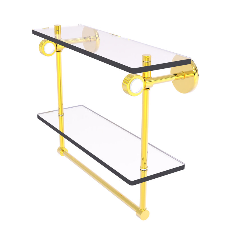 Tablette murale double verre Margolis, H 12,8 po x l 16 po x p 5,6 po, Laiton poli