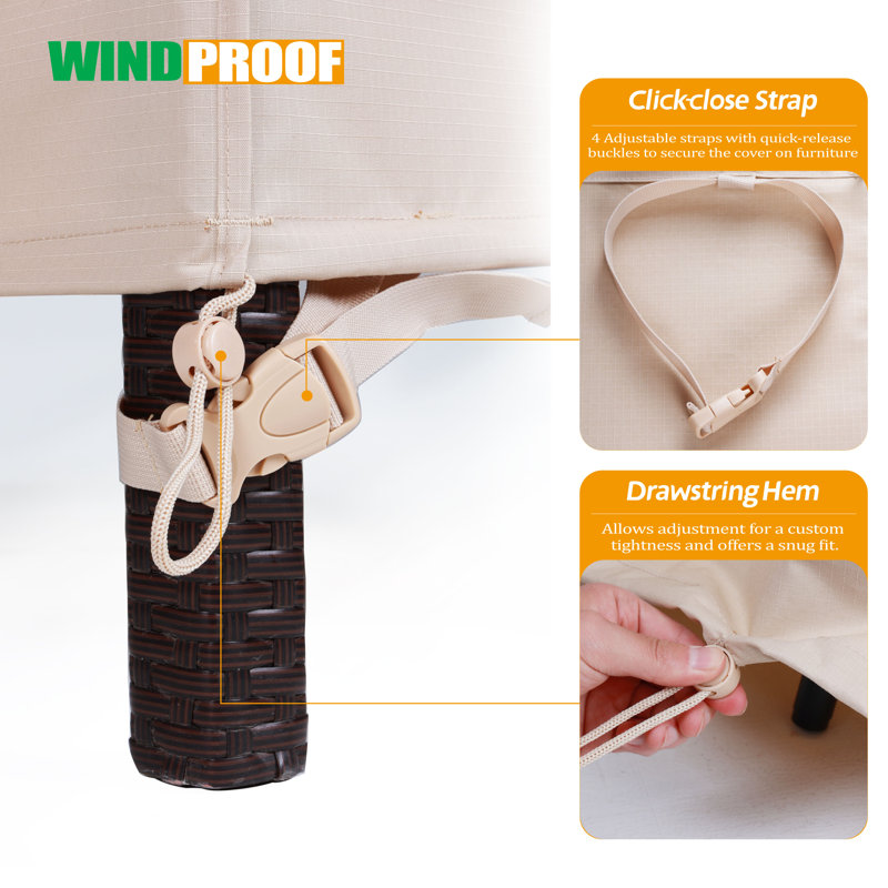 Beige Waterproof Outdoor Patio Table Cover with Elastic Closure