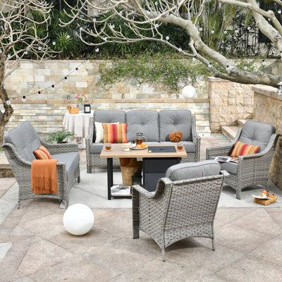 Kremmling Premium All-Weather Wicker 7 - Person Patio Conversation Set with Cushions