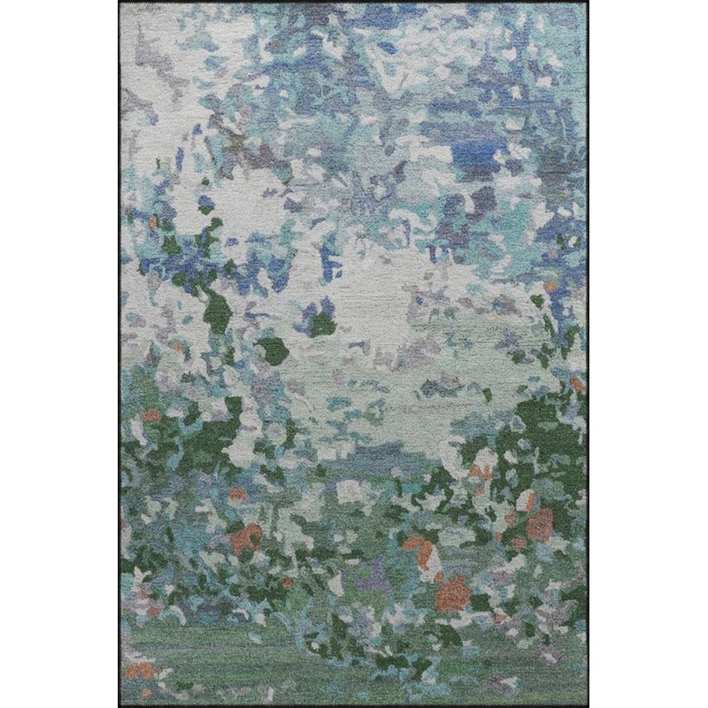 Ice Blue Fuzzy Patterned Decorative Washable Carpet, Round 3'4"