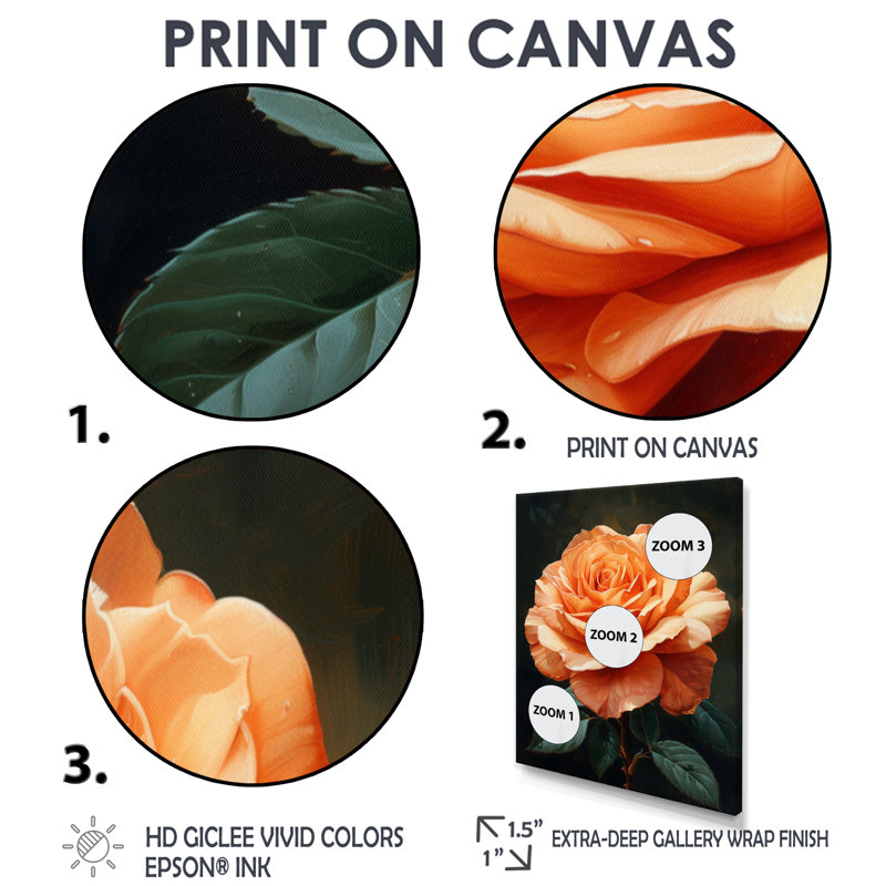 Orange orange, fleurs vibrantes - roses, art mural, Toile tendue, 44" H x 34" W