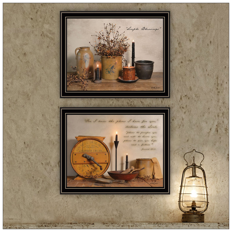 Trendy Decor 4U 2- Piece Vignette Simple Blessings Wall Art For Living Room, Bedroom Wall Art Print For Home Decor By Billy Jacobs