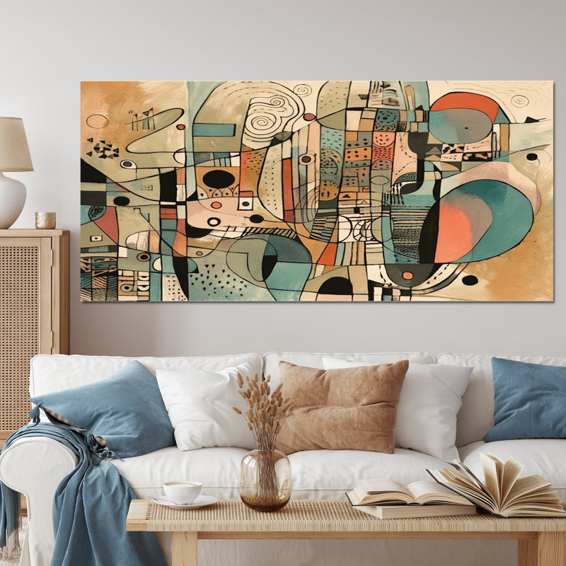 «Golden Mid Century Boho», art mural abstrait minimalisme, Toile tendue, H 28 po x l 60 po, Sans cadre
