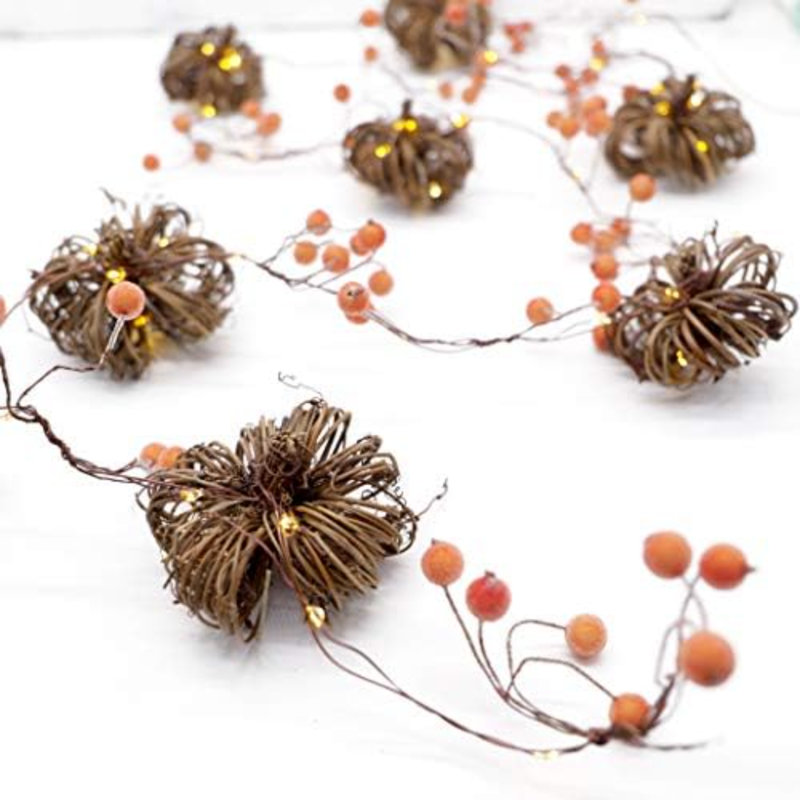 Citrouilles en rotin Nature - Guirlande d'automne de 30 pi avec 30 lumières à DEL et charmantes décorations de l'Action de grâce avec télécommande