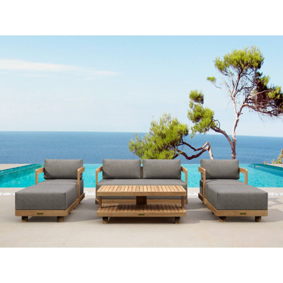 Granada Teak 6 - Person Patio Conversation Sets with Sunbrella® Cushions