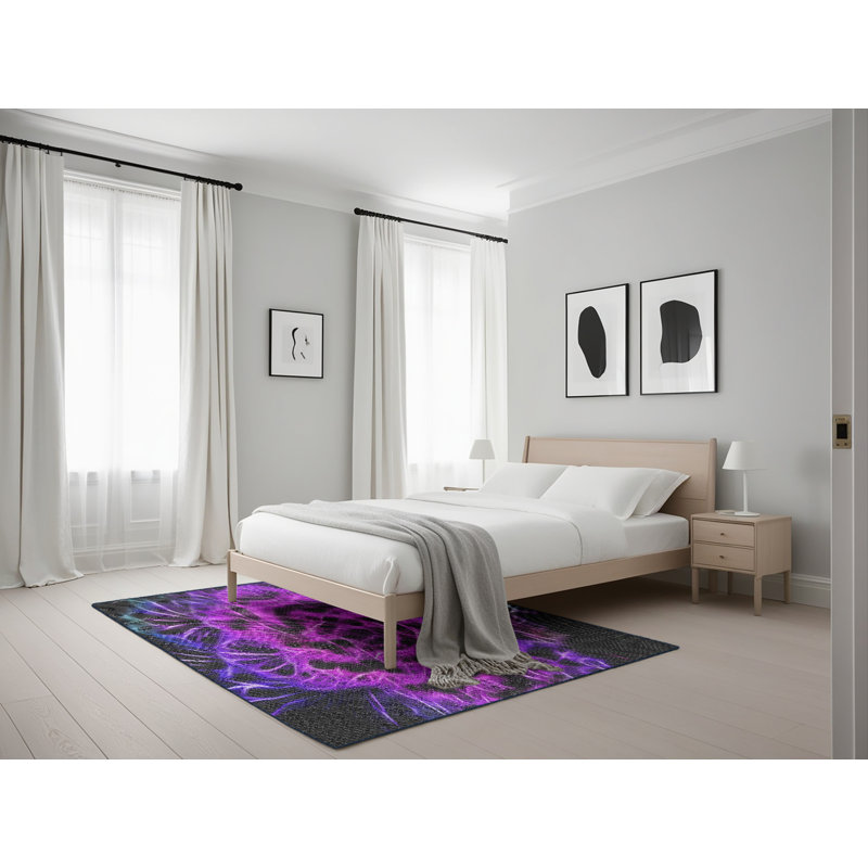 Tapis à tisser rose/vert/noir, Rectangle 5 pi x 7 pi