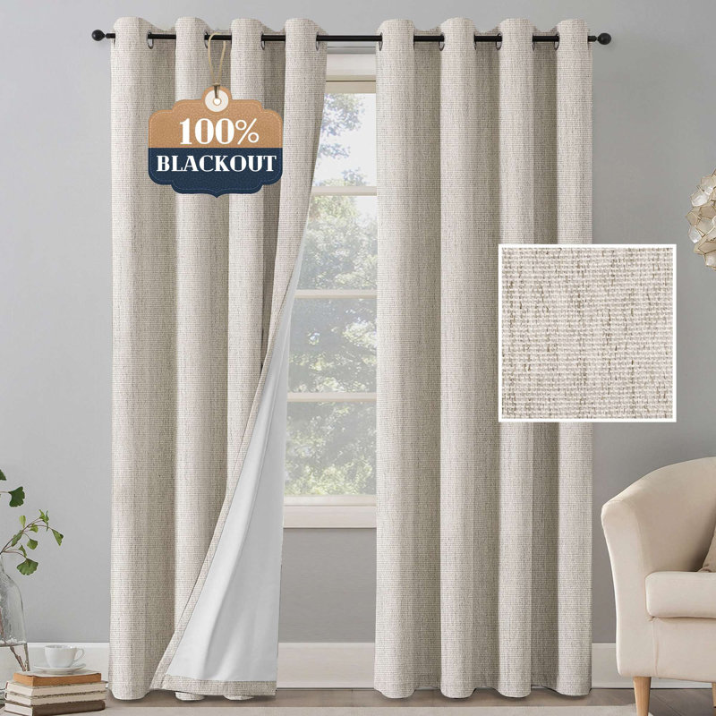 Rideau occultant en chenille 2 panneaux rideaux occultant et isolant en lin, L 52 po x L 96 po, Naturel