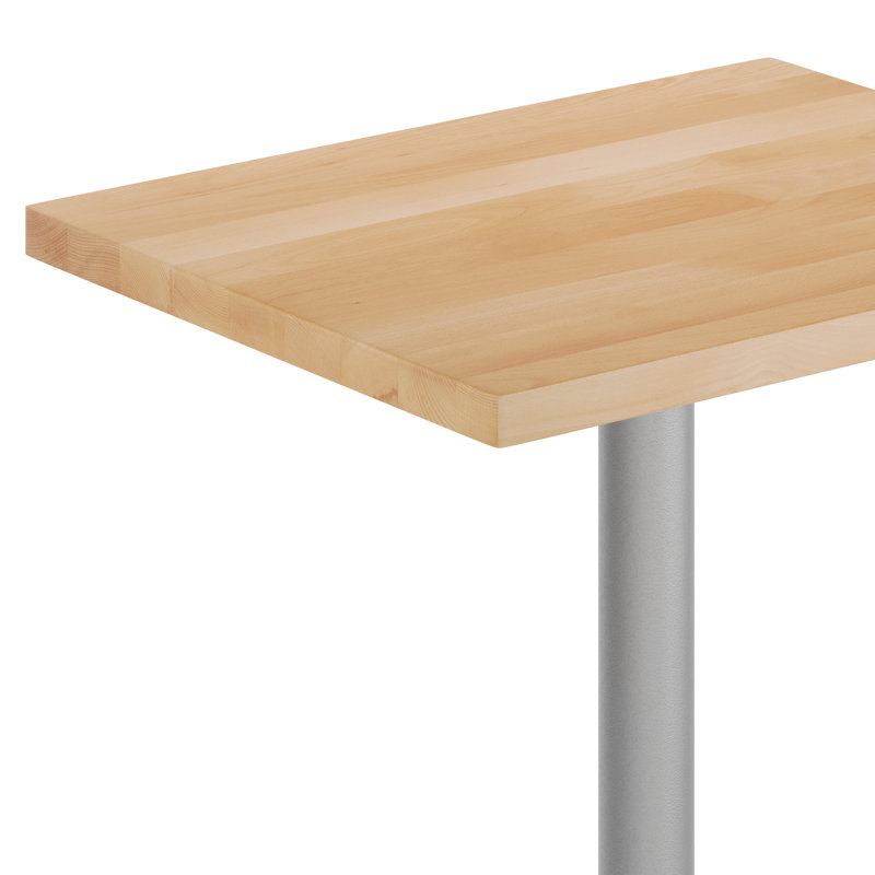 30"L x 24"W Solid Wood Commercial Tabletop with 18" Dining Height Base, 29.5"H x 30"L x 24"W, Natural Wood, Silver