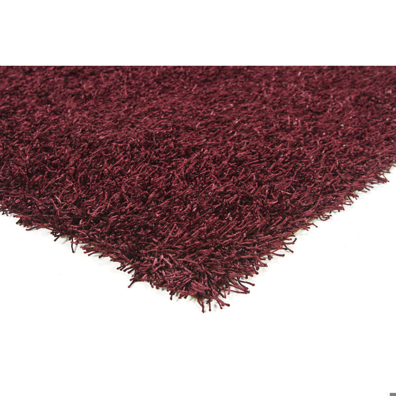 Heston Authentic Hand Woven Handmade Maroon Purple Modern Abstract Polyester Shag Area Rug