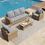 Outdoor Patio Rattan Sofa With Ottoman And Double Shelving Coffee Table-1096062611