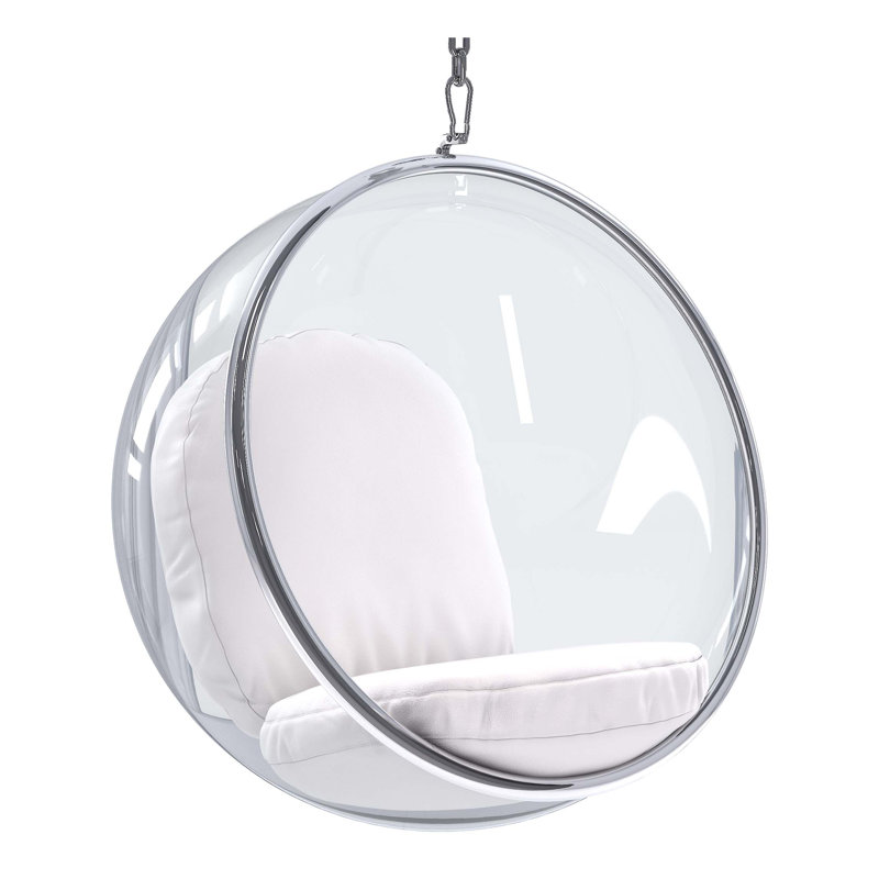 Chaise à bulles suspendue Modholic, coussins blancs, Cuir assorti blanc