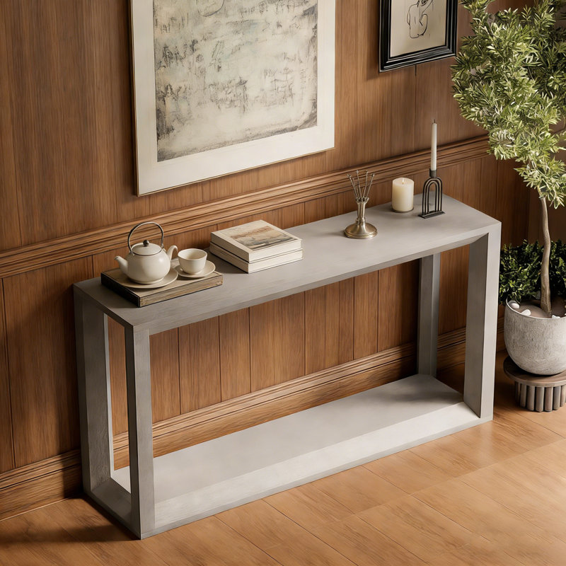 60-Inch Rectangular Solid Wood Veneer Console Table with Ample Storage and Sturdy Construction for Entryway or Living Room