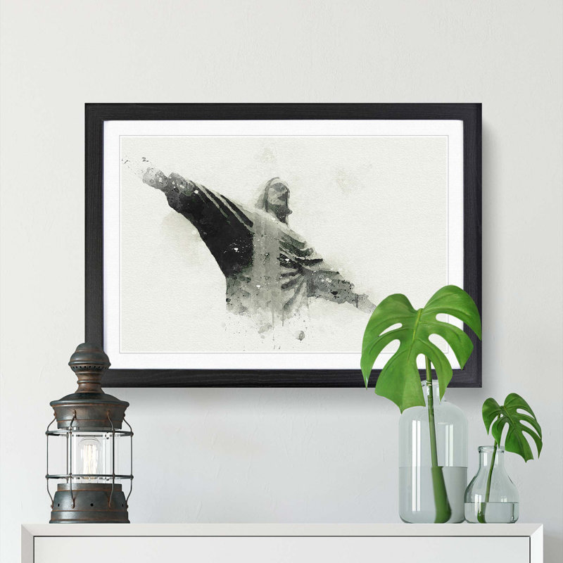 Corcovado in Rio De Janeiro Brazil in Abstract - Framed Print, Black Framed, 62cm H x 87cm W x 2cm D