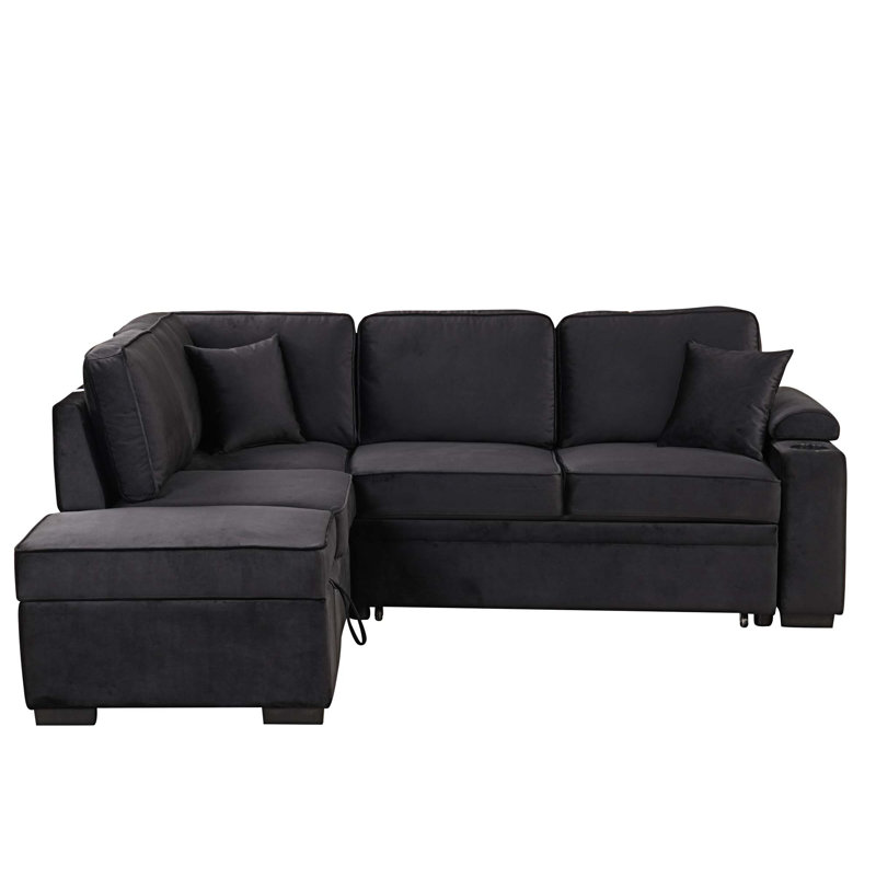 Canapé modulaire 3 pièces rembourré, Velours noir