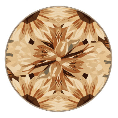 Soft Plush Broward Sunflower Farmhouse / Country Geometric Shapes Area Rug in Brown – Beige Binding