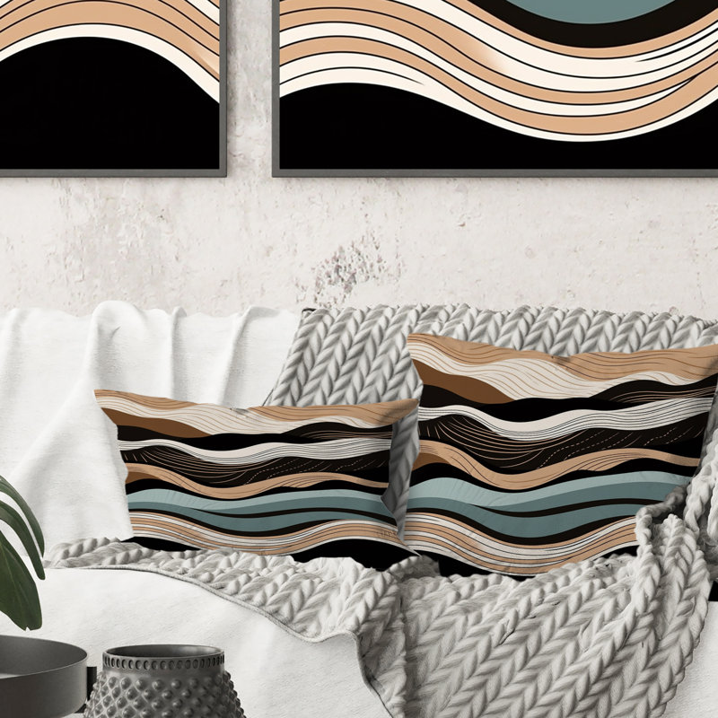Coussin Teal Black Line Art Elegance I - Abstract Shapes