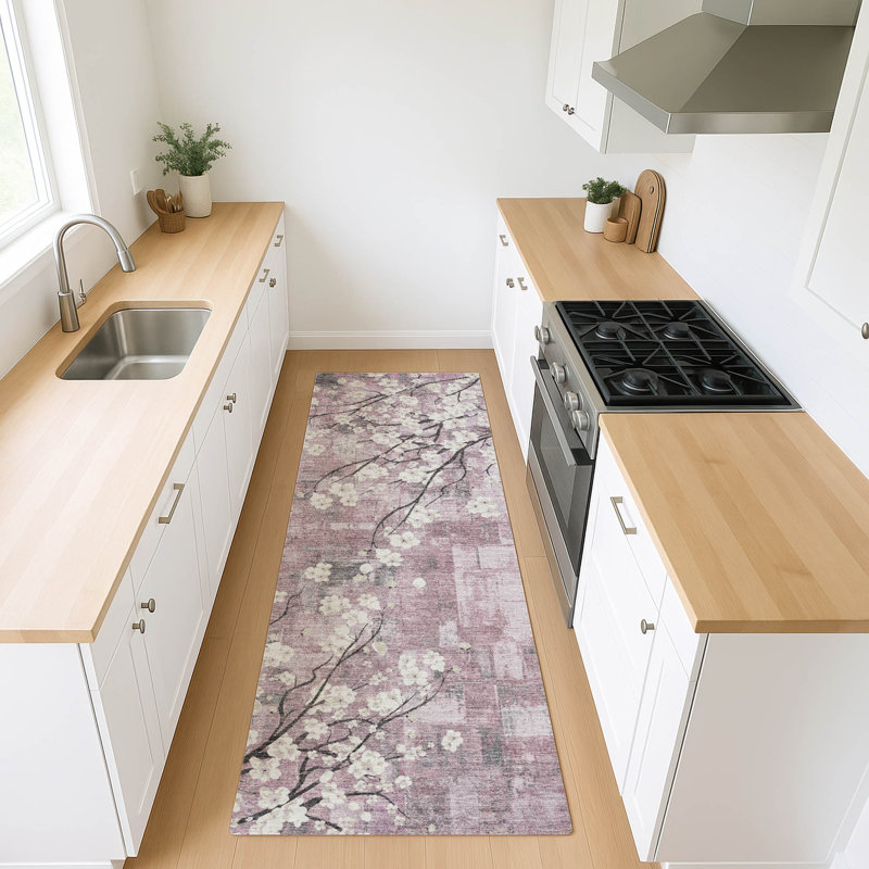 Machine Washable Indoor/Outdoor Brenden ACN2248 Floral Rug, Runner 2'3" x 7'6"