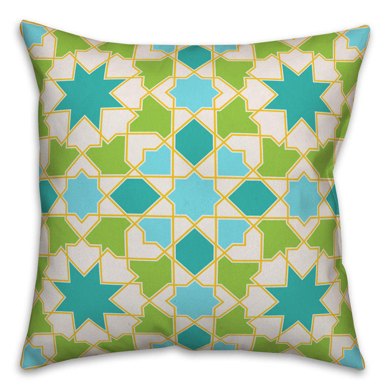  Tile Indoor/Outdoor Throw Pillow, Polyester/Polyfill, 16" x 16", Green/Teal/Firozi