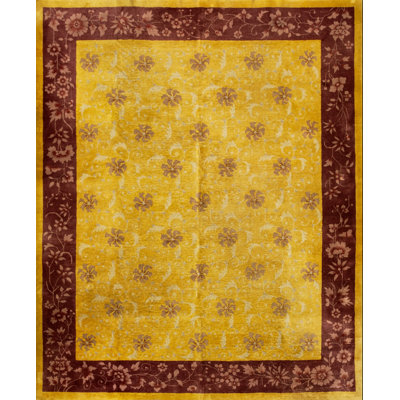 Yellow / Gold Orange 1920s Antique Rectangle Hand Knotted Pile Wool Rug