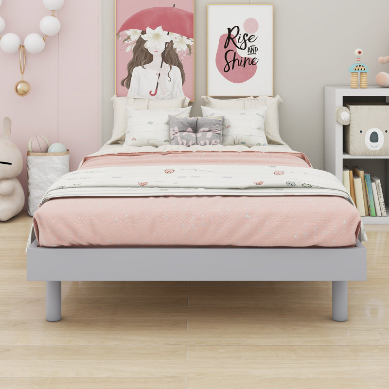 Base de lit plateforme flottante de conception moderne, Gris, Lit simple