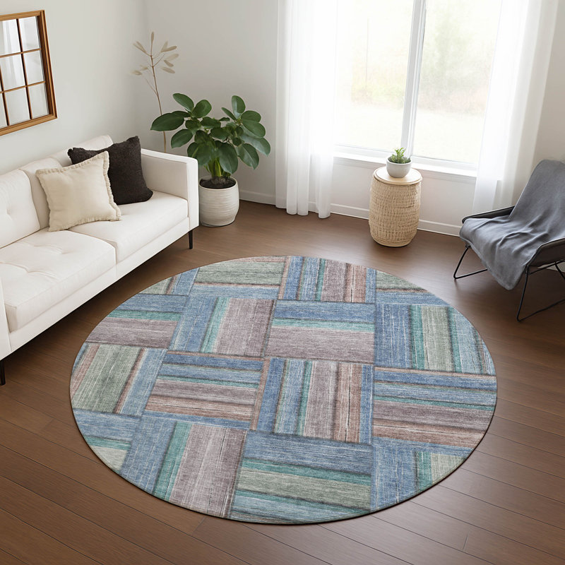 Machine Washable Indoor/Outdoor Jeffery ACN2285 Geometric Rug, Round 8'