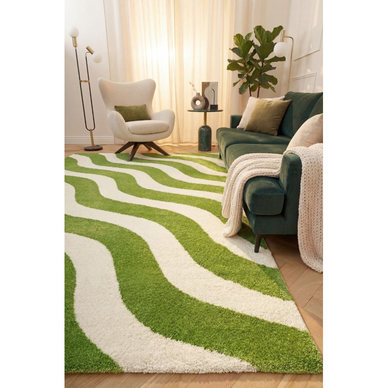 Joli Wavy Area Rug Soft Dense Pile for Living Rooms and Bedrooms, Green/White, Rectangle 80 x 150 cm