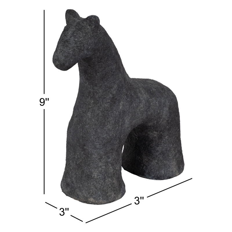 Decorative Cement Textured Horse Figurine Object for Table Decor - Sculptural Statue Accent for Office, Living Room or Home Decoration - Black