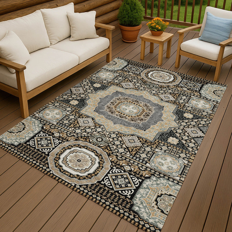 Machine Washable Indoor/Outdoor Chantille ACN2525 Traditional Rug, Rectangle 8' x 10', Black