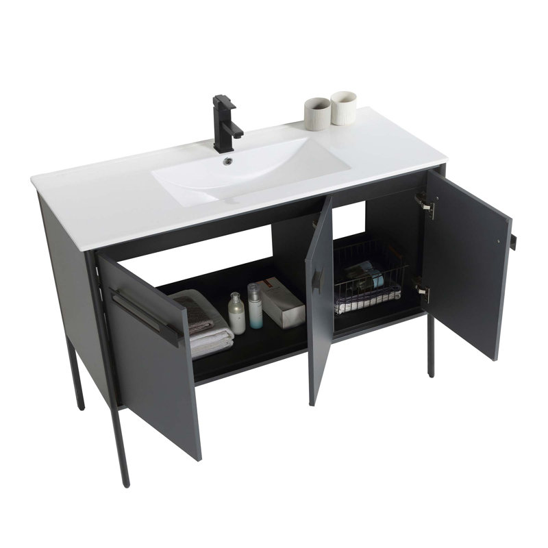 Meuble-lavabo simple 42 po, Gris Onix, Noir mat