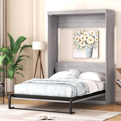 Lit escamotable double, peut être plié dans une armoire, gris