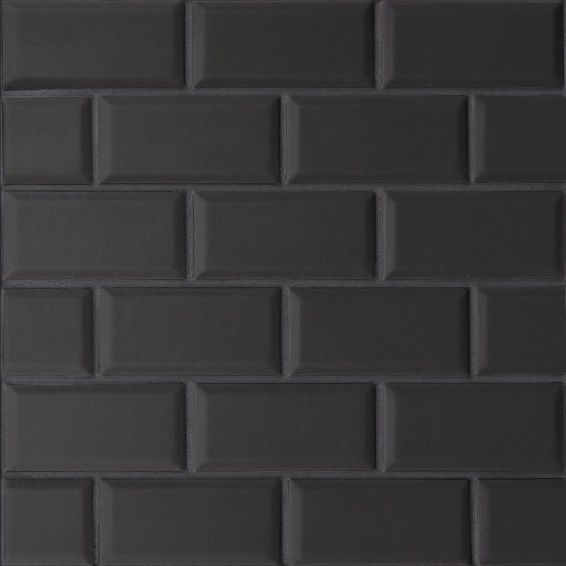 Le Cafe 2" x 4" Bevel Mesh Mount Matte Porcelain Mosaic Tile, Black