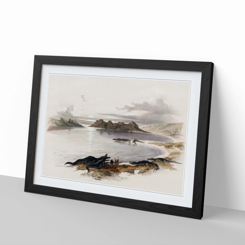 Crocodiles on the River Nile by David Roberts - Framed Print, 36cm H x 48cm W x 2cm D, Black Framed