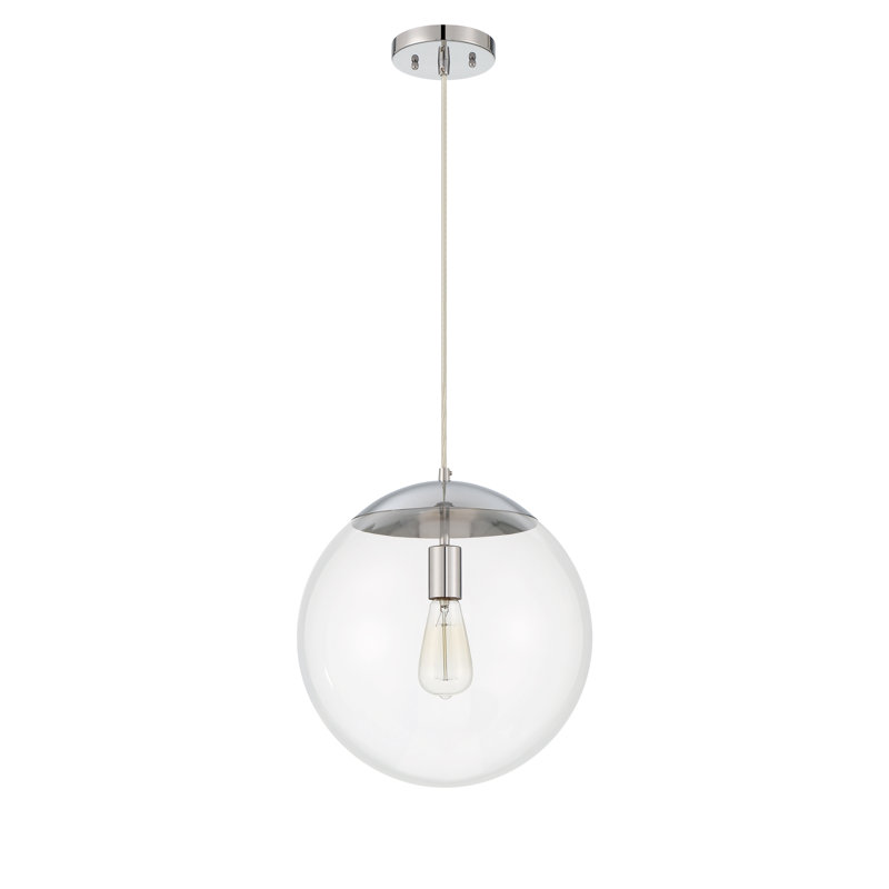 Luminaire suspendu sphère 1 lumière Jason-John, Chrome, Transparent, H 136,91 po x l 13,98 po x P 13,98 po
