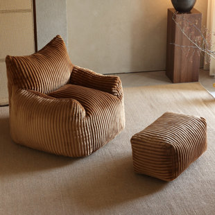 Fauteuil à billes en velours côtelé avec mousse à mémoire de forme pour repose-pieds, salon, chambre à coucher et dortoir