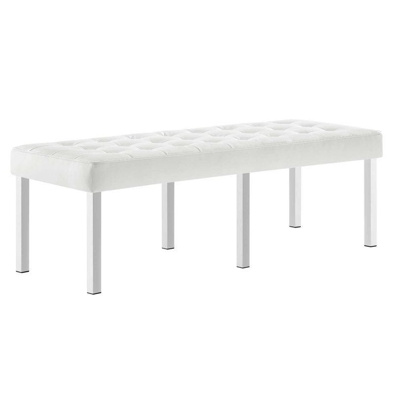Banc en cuir capitonné Loft, H 17,5 po x l 34 po x P 20 po, Blanc