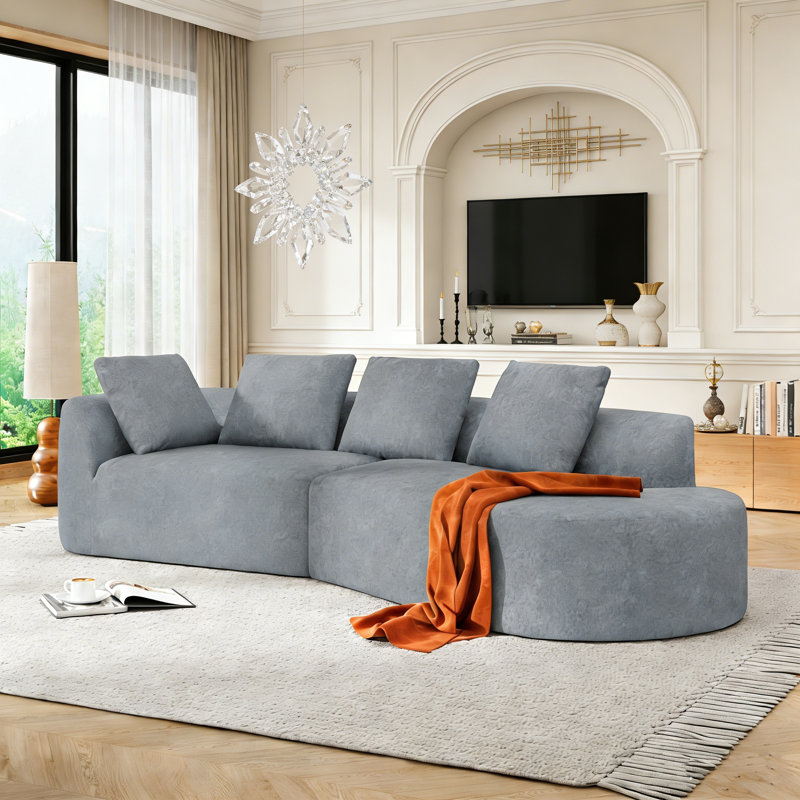 Salvatore 122 Inch Wide Extra Large Four Seater Sectional, Light Gray