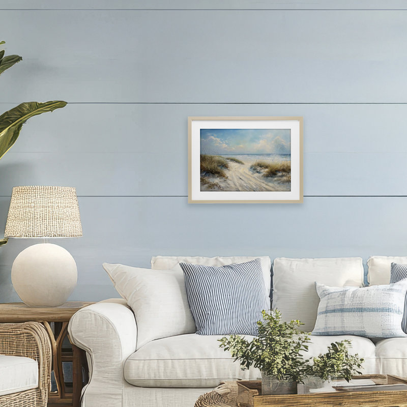 Shoreline Serenity Beach, reproduction encadrée sous verre, design par LSR Creative Studio, Cadre de récolte en pin